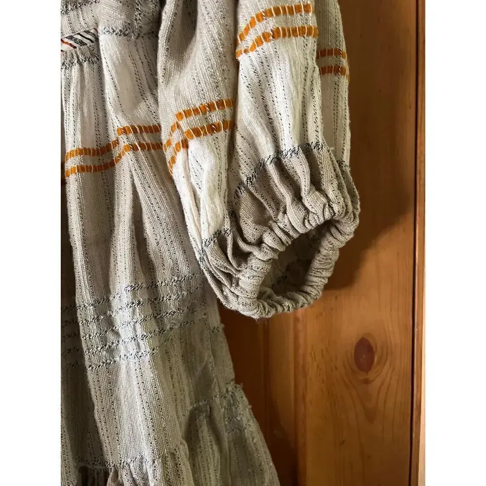 Free People Cotton Blend open tie back mini dress balloon sleeve Boho Western M - Image 6