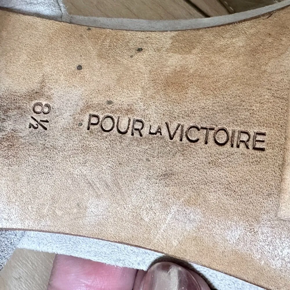 POUR LA VICTOIRE Wrap Up Suede Neutral Nude Sandals Cork Heels Size 8.5 - Image 12