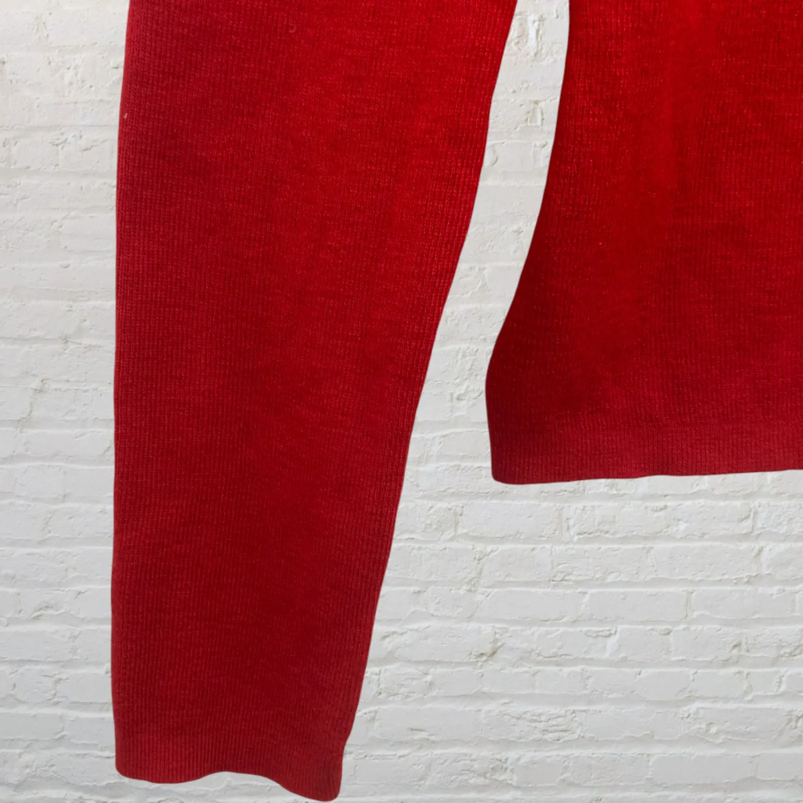 Red Merino Wool Henley Sweater M – Soft Rib Knit Button Front Winter Classic Size M - Image 13