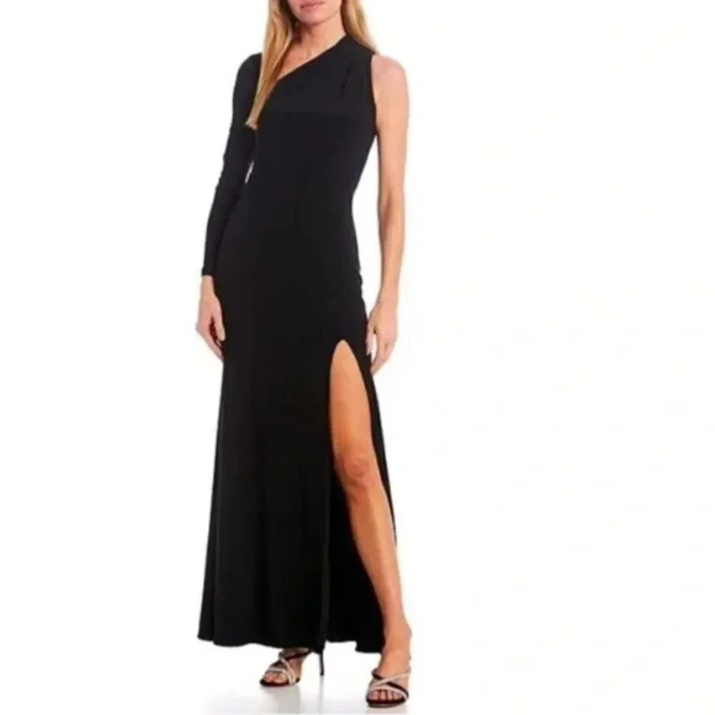BETSY & ADAM Asymmetric Single Long Sleeve Gown in Black Size US 8 - Image 12