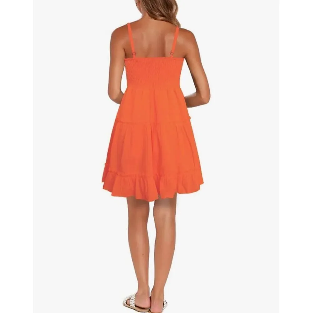 NEW Cotton Blend Lined Mini Spaghetti Strap Mini Dress Pockets L - Image 2