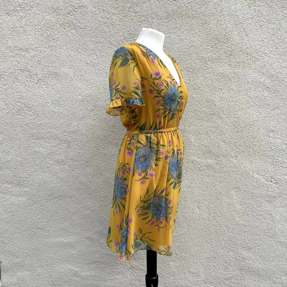 Madewell Yellow Sweetgrass Ruffle Sleeve Dress Painted Blooms 2 - Image 5