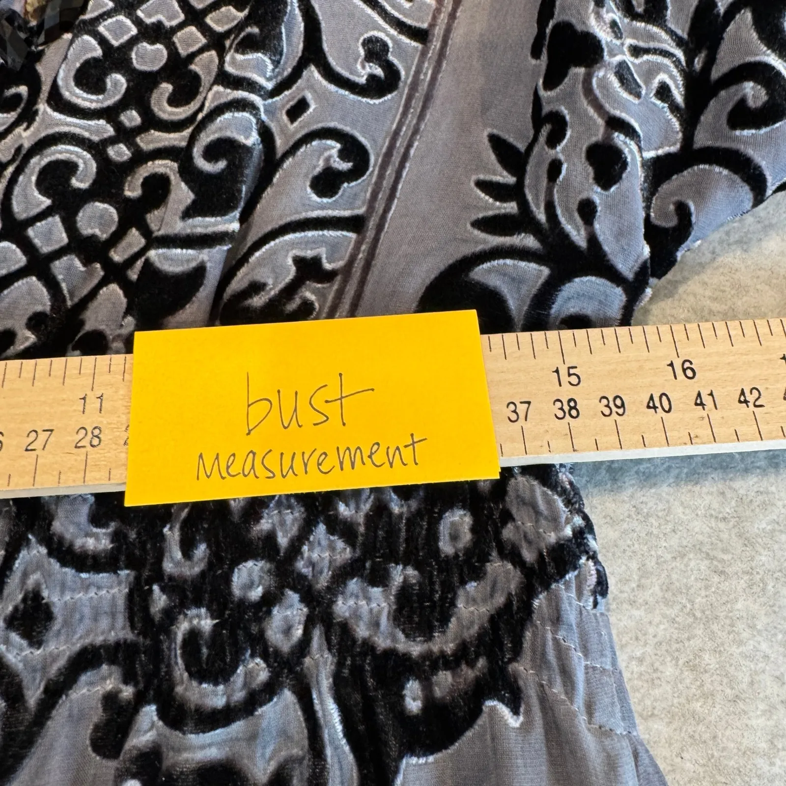 Hale Bob Dress Womens Small Gray Black Silk Velvet Burnout Baroque Bell Sleeve - Image 13