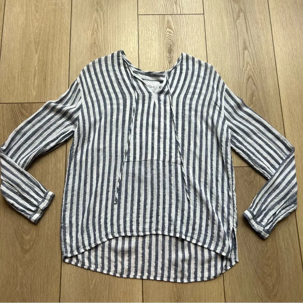Rails Nina Rio Stripe Blouse Long Sleeve Linen Metallic Striped Shirt Medium - Image 10