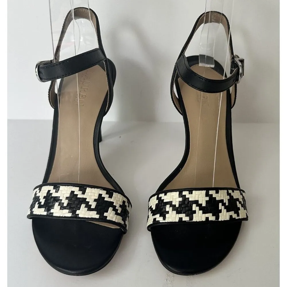 Lauren Ralph Lauren Gwen Houndstooth Black And White Leather Sandal Size 5.5 B - Image 2
