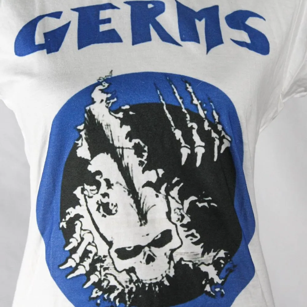 The Germs Punk Rock Band Tee Women's Cut Size Large 100% Cotton Faded Graffiti White - Image 3