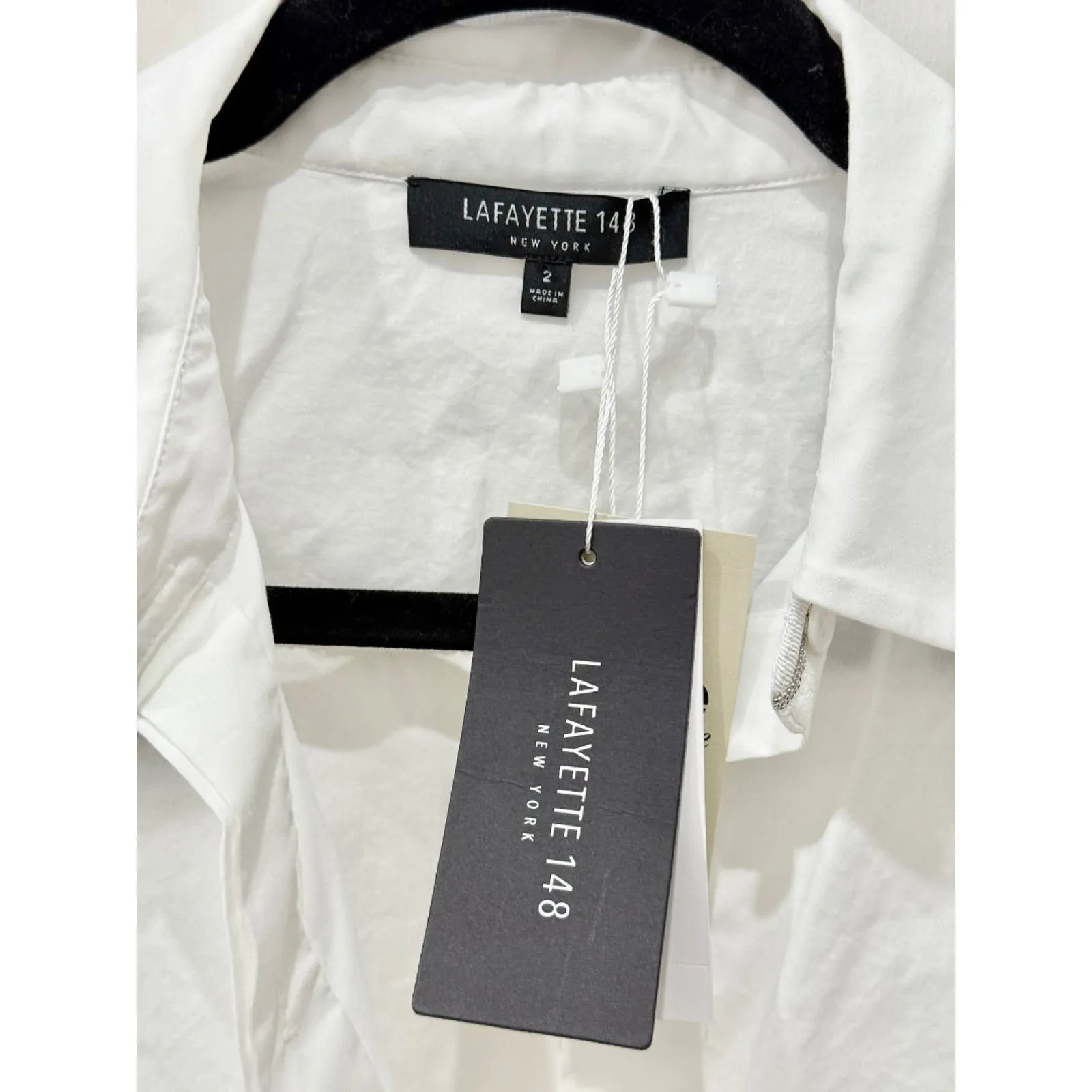 NWT Lafayette 148 Stretch Cotton Straight Button Down Shirt White Women's Size 2 - Image 5