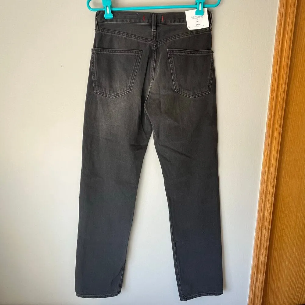 NWT! Zara Straight Leg Dark Gray High Rise Jean Size 4 - Image 2