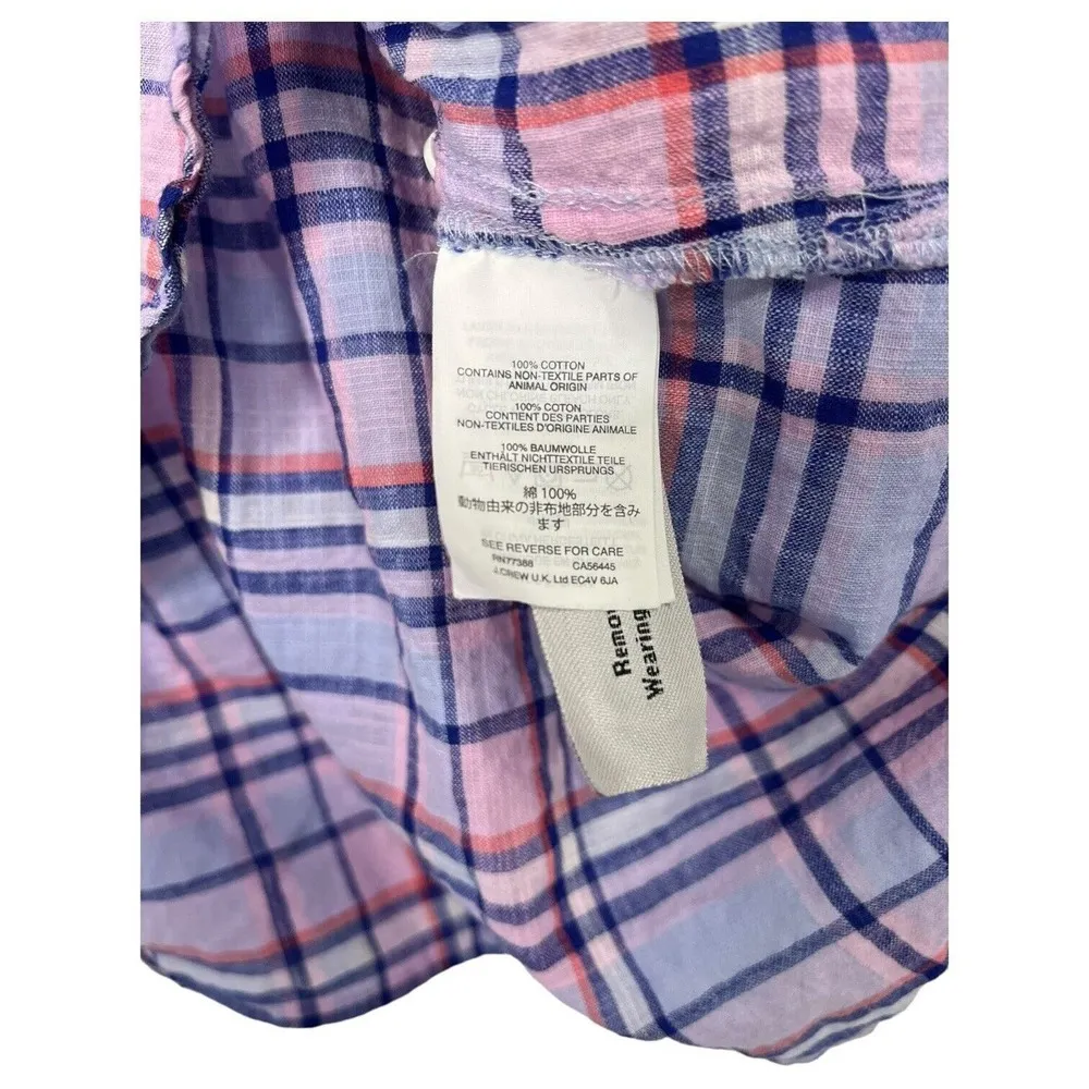 J Crew Top Womens 0 Plaid Cotton Button Up Long Sleeves Collared Purple - Image 8