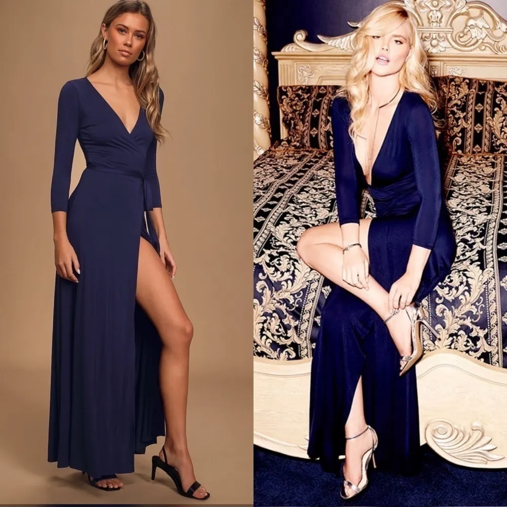 NWT Lulus Garden District Wrap Maxi Dress in‎ Navy Blue Size Medium - Image 10