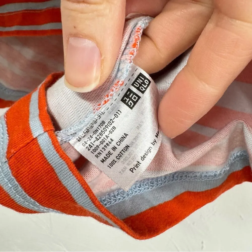 Marimekko X Uniqlo Orange & Grey Striped Short Sleeve Tee Shirt S - Image 7
