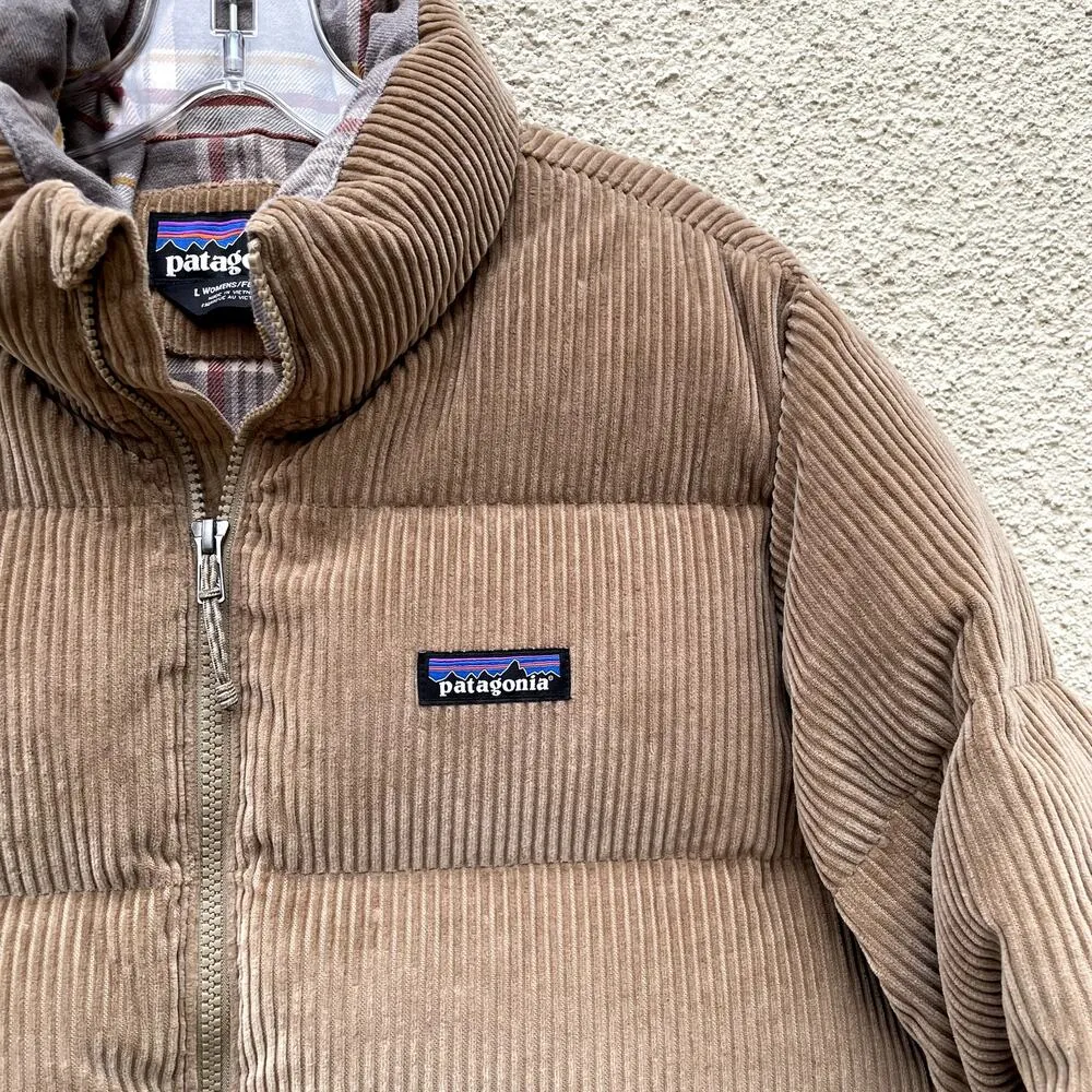 Patagonia Fjord Coat Down Corduroy Puffer Women's Size Large Mojave Khaki - Image 3