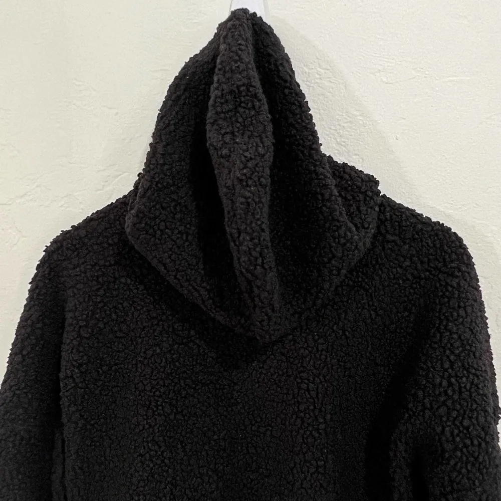Adidas Black Sherpa Fleece Teddy Hooded Sweatshirt Size Small - Image 6