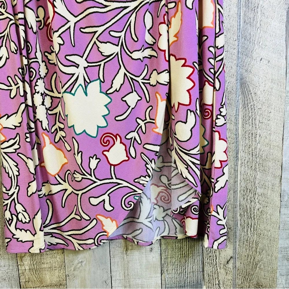 Knox Rose XS Light Purple & Cream Floral Print Skirt with 13” Slit on Fr… - Image 4