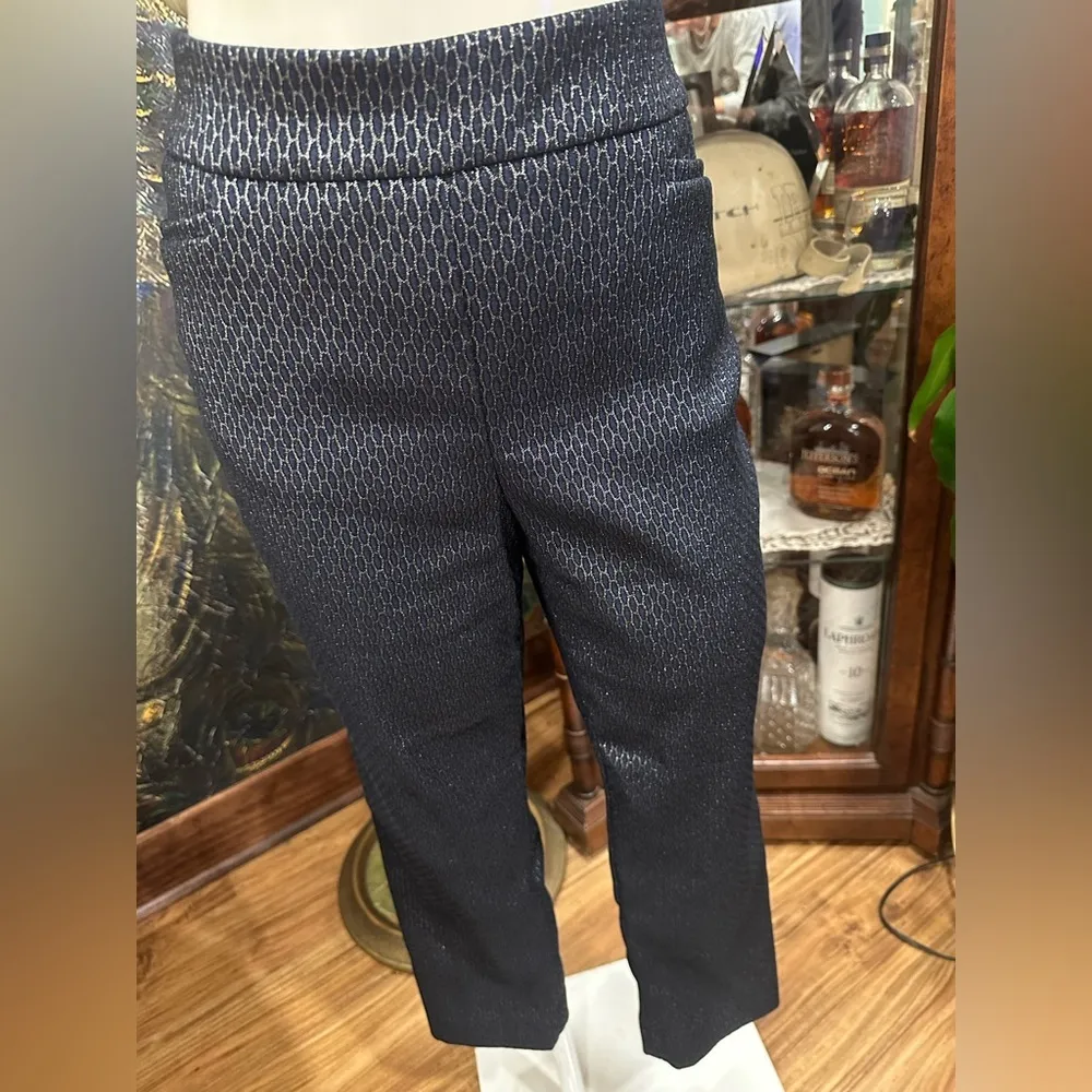 EUC CHICOS DARK BLUE AND METALLIC GEOMETRIC PATTRN PULL ON PANTS - Image 3