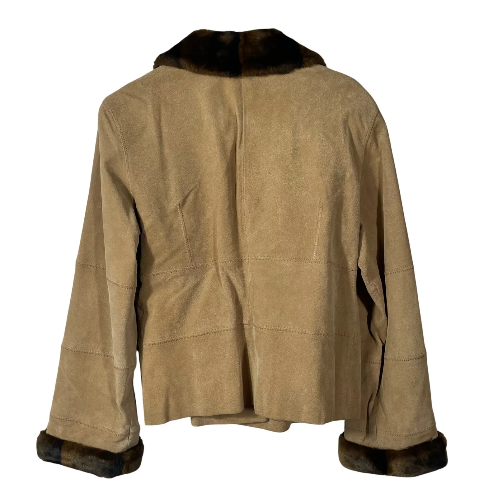 Telluride Clothing Co Leather Jacket Tan Brown Faux Fur Collar & Cuffs Women's L Size L - Image 8