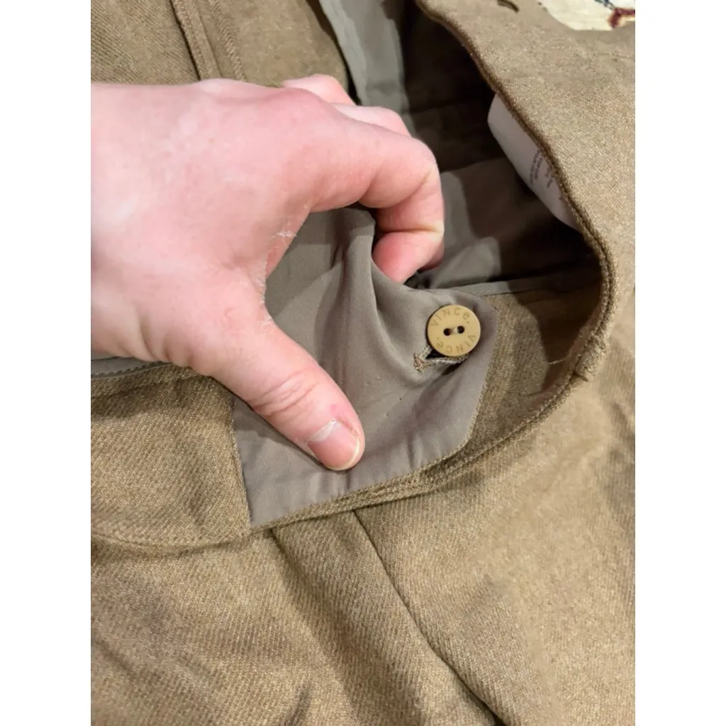 Vince Women’s Pleated Wide Leg Trousers Size 14 Tan Wool Blend Work Dress Pants - Image 7