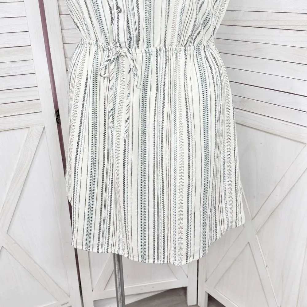 Bebop Striped Linen Blend Sleeveless Shirt Dress Drawstring Waist Cream Blue XL‎ - Image 6