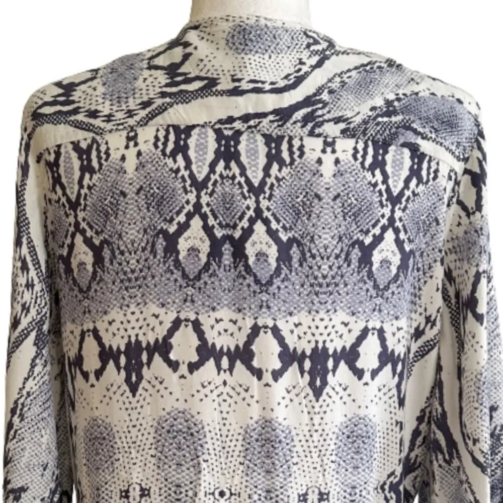 Blue Island Beach Blue Ivory Long Sleeve Tassel Tie Swimsuit Coverup Dress Small - Image 5