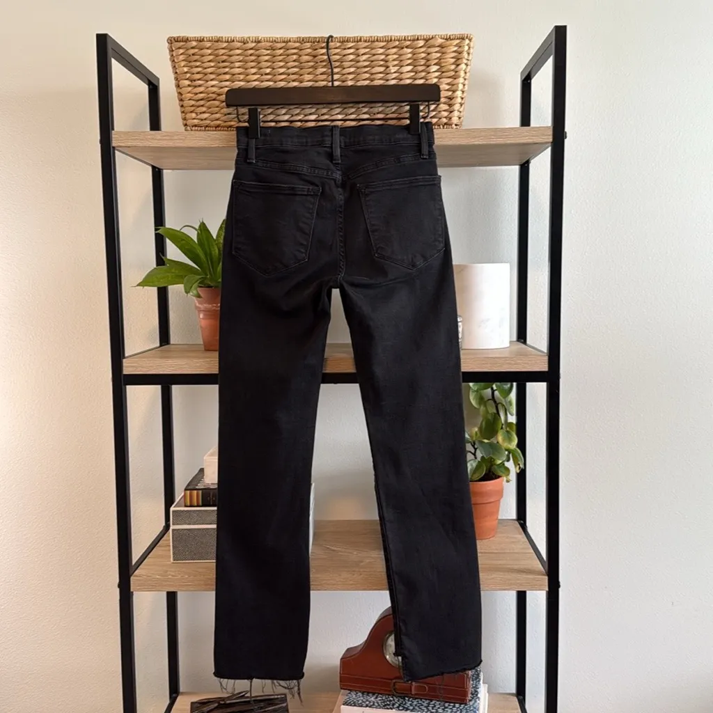 Frame Denim Le High Straight High-Rise Jeans in Mallard (Black), 26 - Image 4