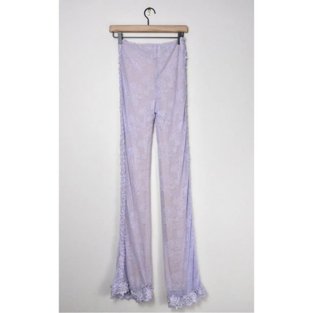 NEW Boys Lie x Yung Reaper Lace Low Rise Pant M Purple Lilac Sheer Pearl - Image 11