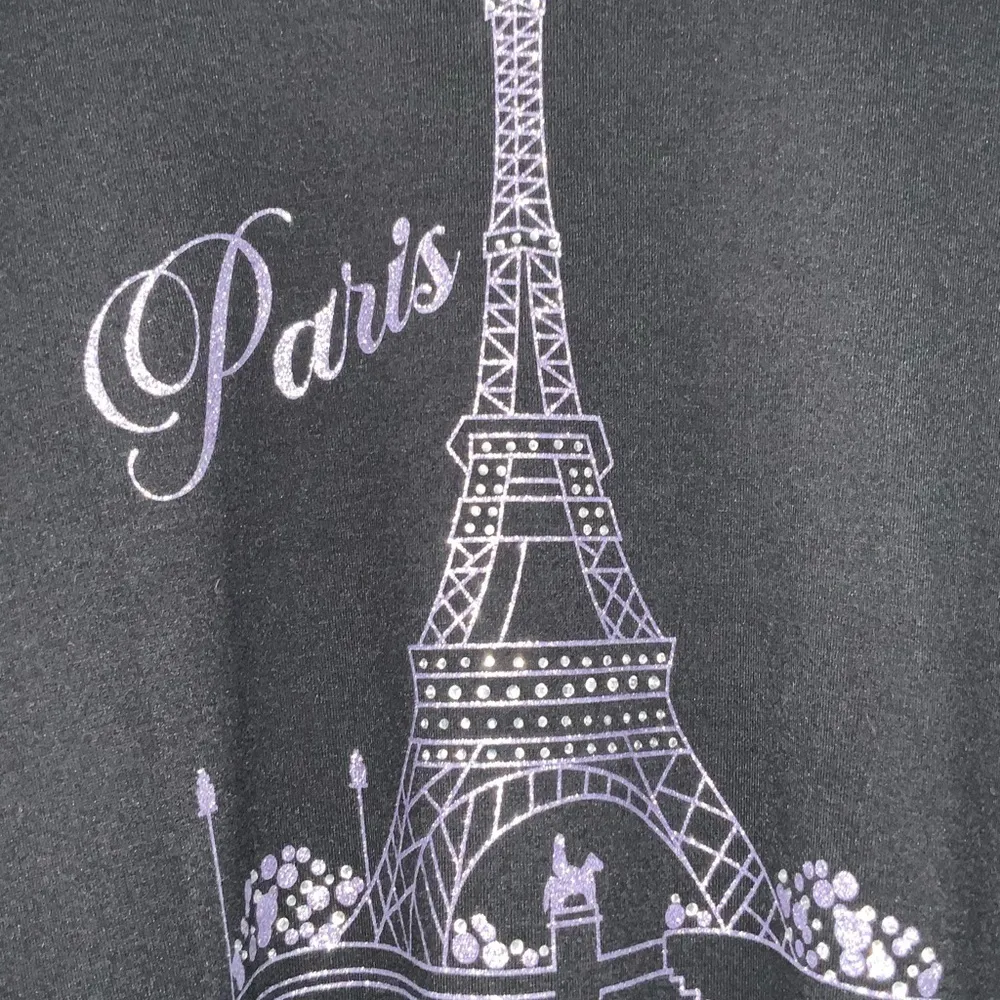 89th & Madison Black Short Sleeve Paris Glitter & Rhinestone T - Image 3