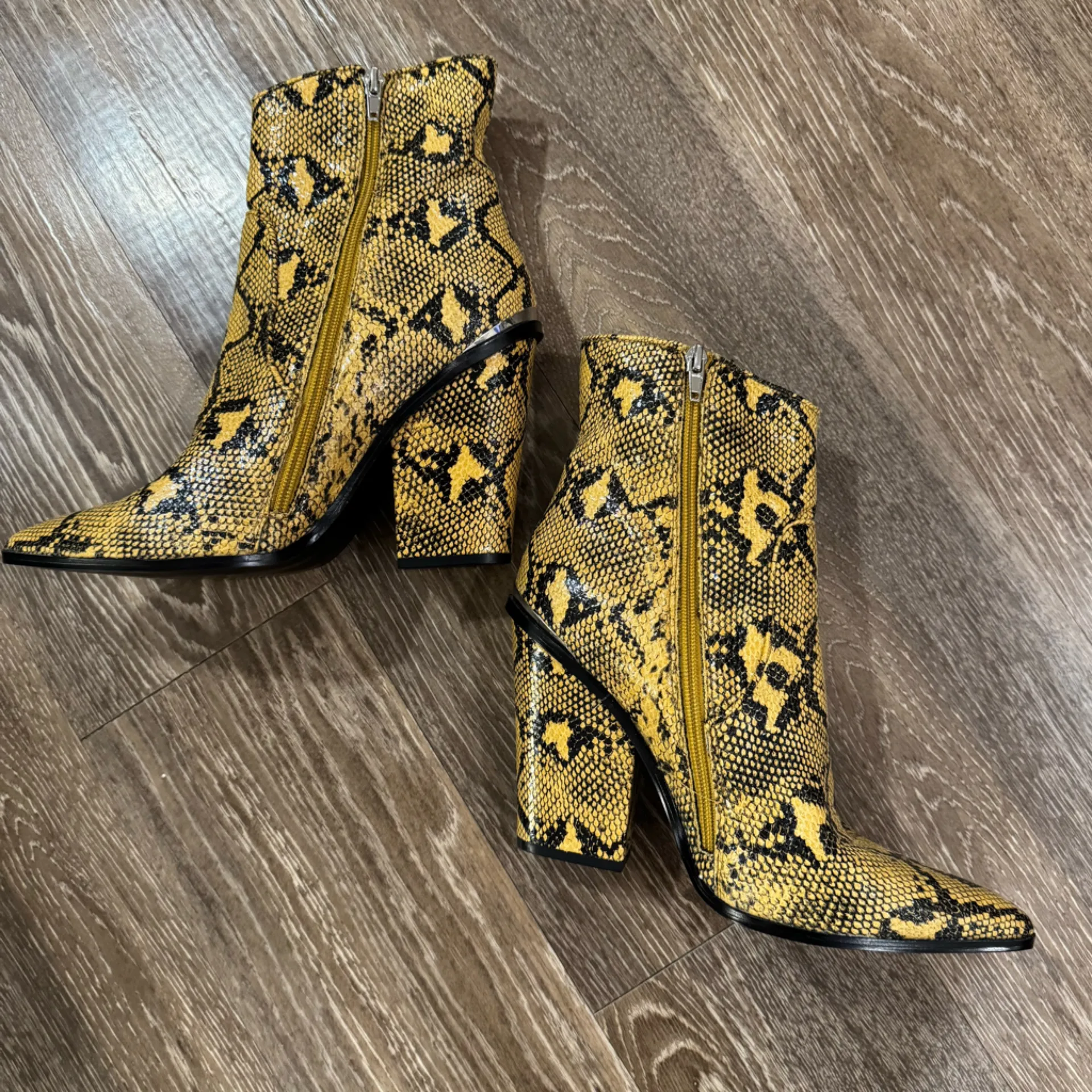 Steve Madden Rarely Yellow Snakeskin Pattern Ankle Booties - Image 2