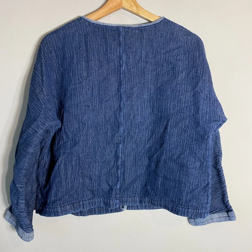 Eileen Fisher Organic Cotton Double Weave Short Jacket Women's Small Blue Casual - Image 12