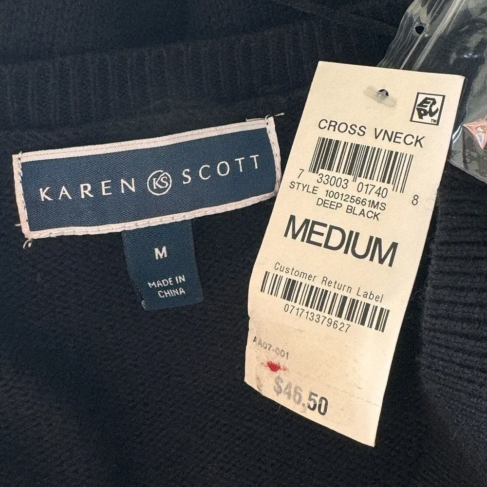 Karen Scott Medium Sweater Crossover V-Neck Long Sleeve Stretch Pullover Black - Image 5