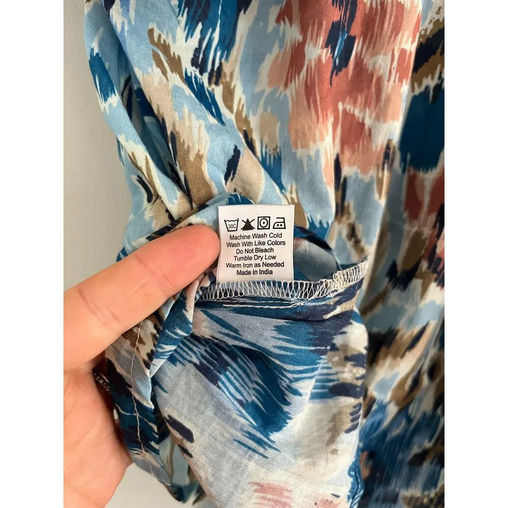 House of Harlow 1960 | Boho Ruffle Abstract Floral Top | Zoe Blue | Sz S - Image 9