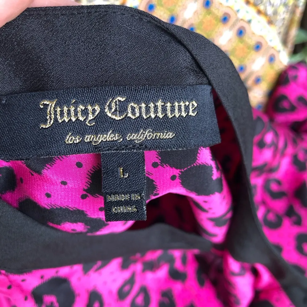 JUICY COUTURE Heartbreaker Dotty Cheetah Silk Long Sleeve Red Blouse Size Large - Image 9