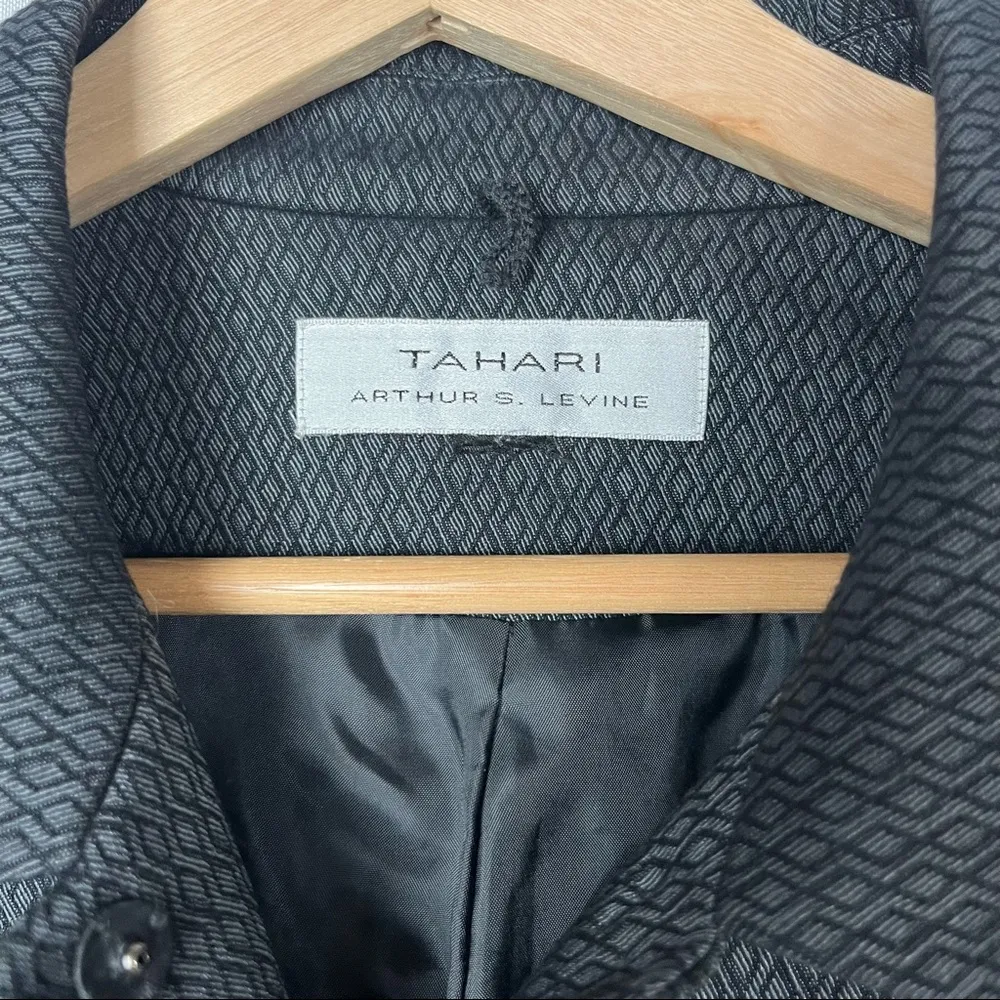 Tahari Dark Gray Jacquard Textured Long Blazer Jacket S - Image 32