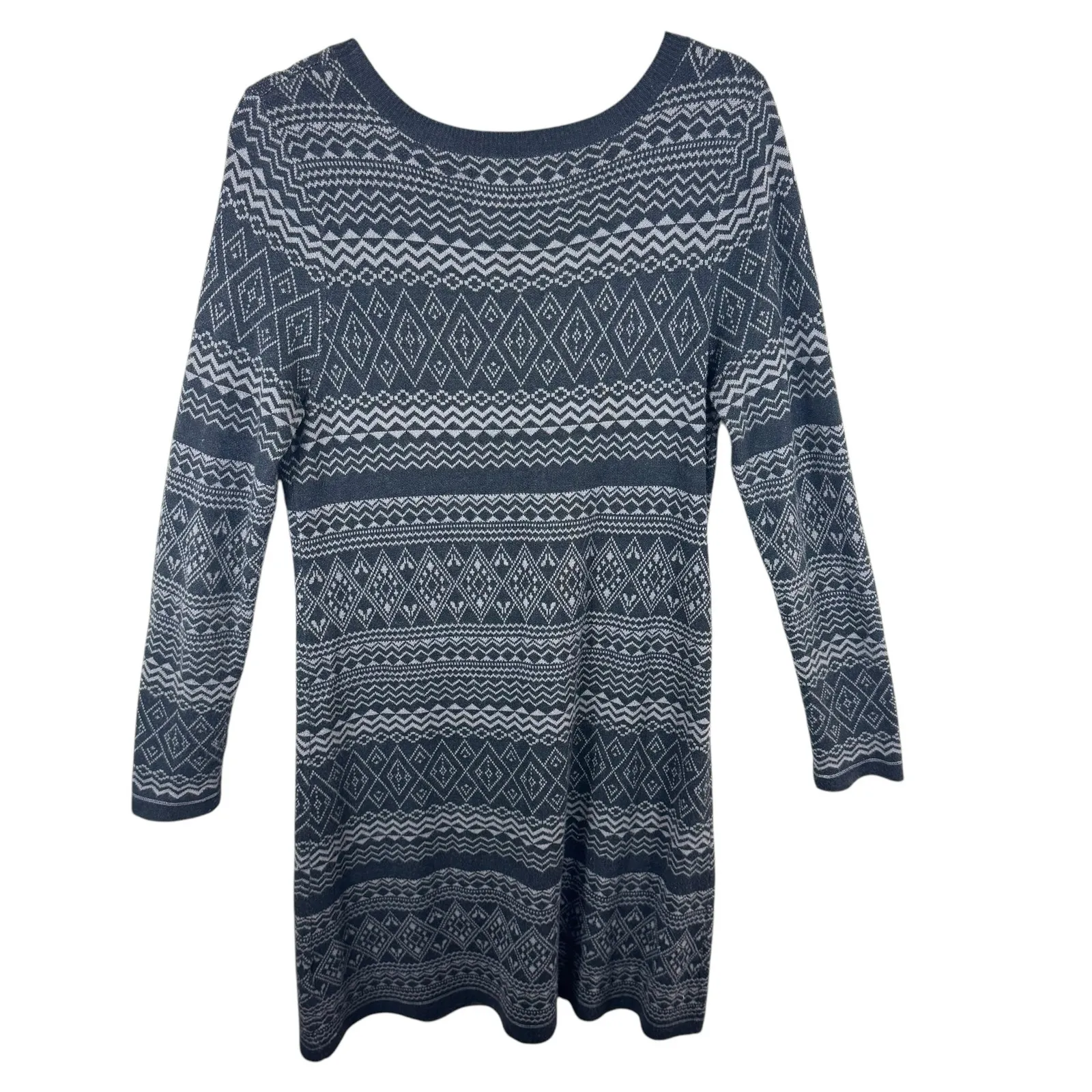 Aventura Gray Patterned Long Sleeve Scoop‎ Neck Knee Length Sweater Dress Size L Size L - Image 2