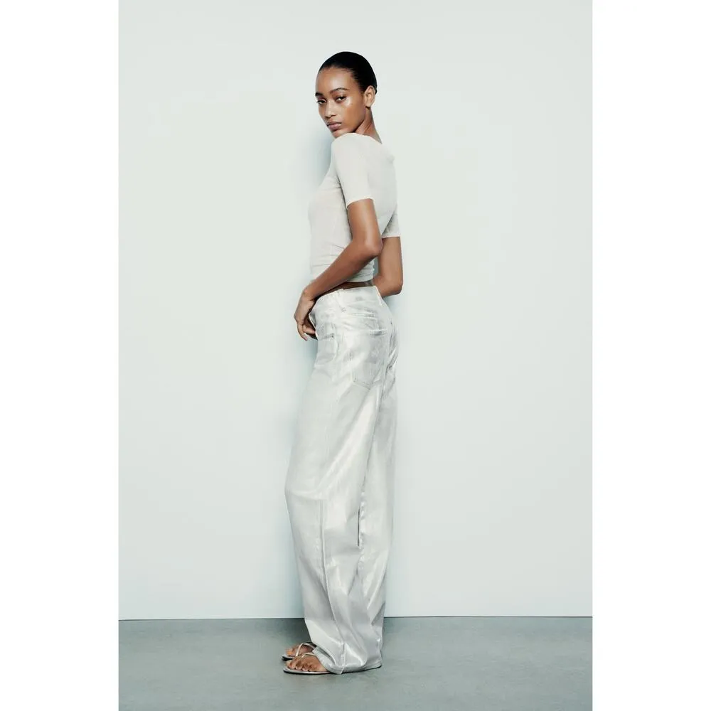 Zara Metallic Soft Baggy Full Length Jeans - Image 7