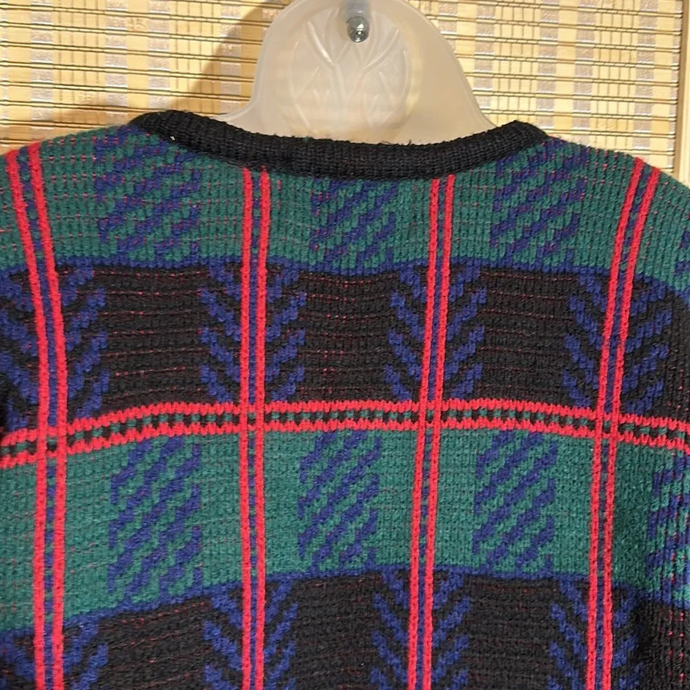 Tally Ho Vintage 1990s Y2K Plaid Tartan Button Down Cardigan Sweater Wool Medium Green - Image 12