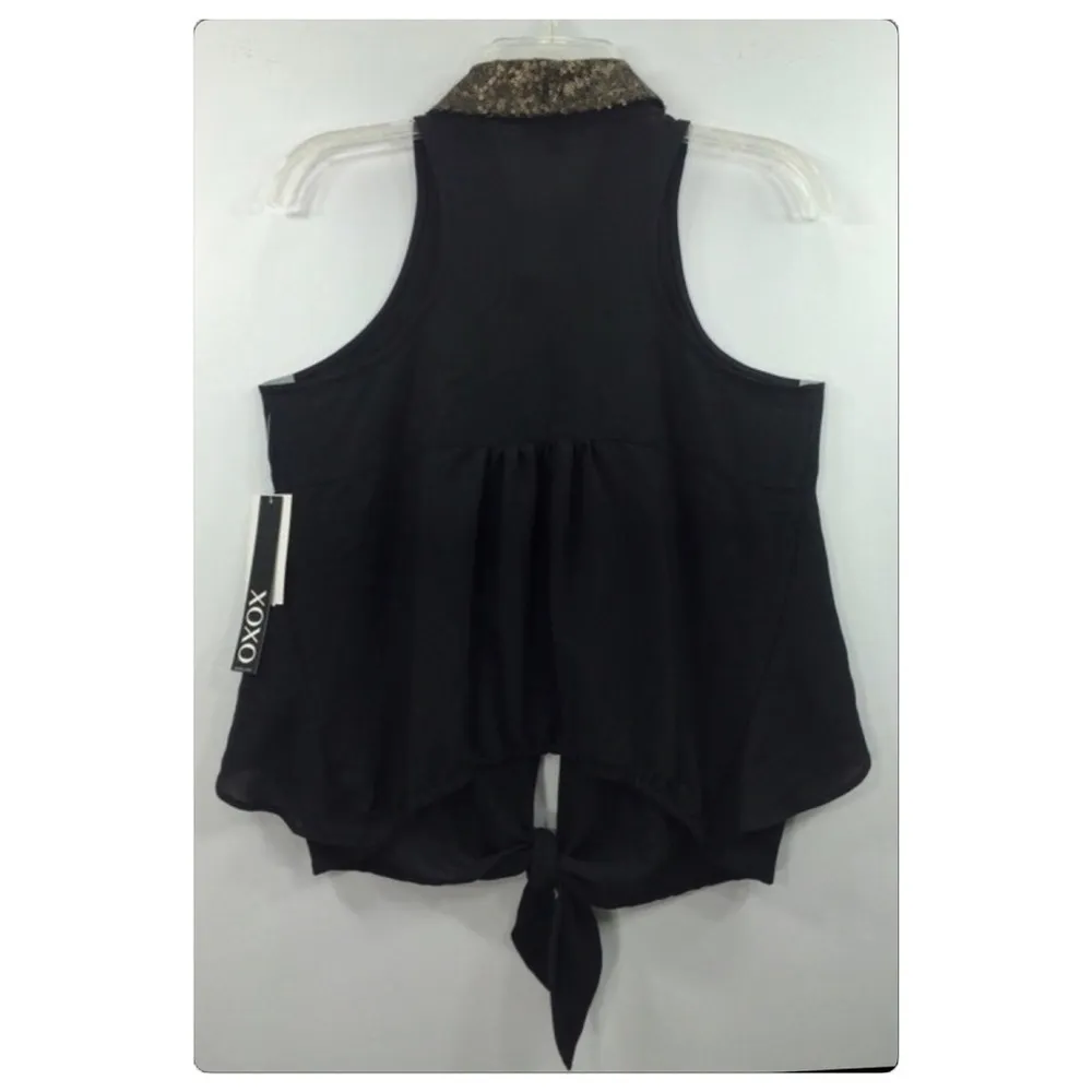 𝅺xoxo sequin collar tie front sheer sleeveless top size S - Image 44