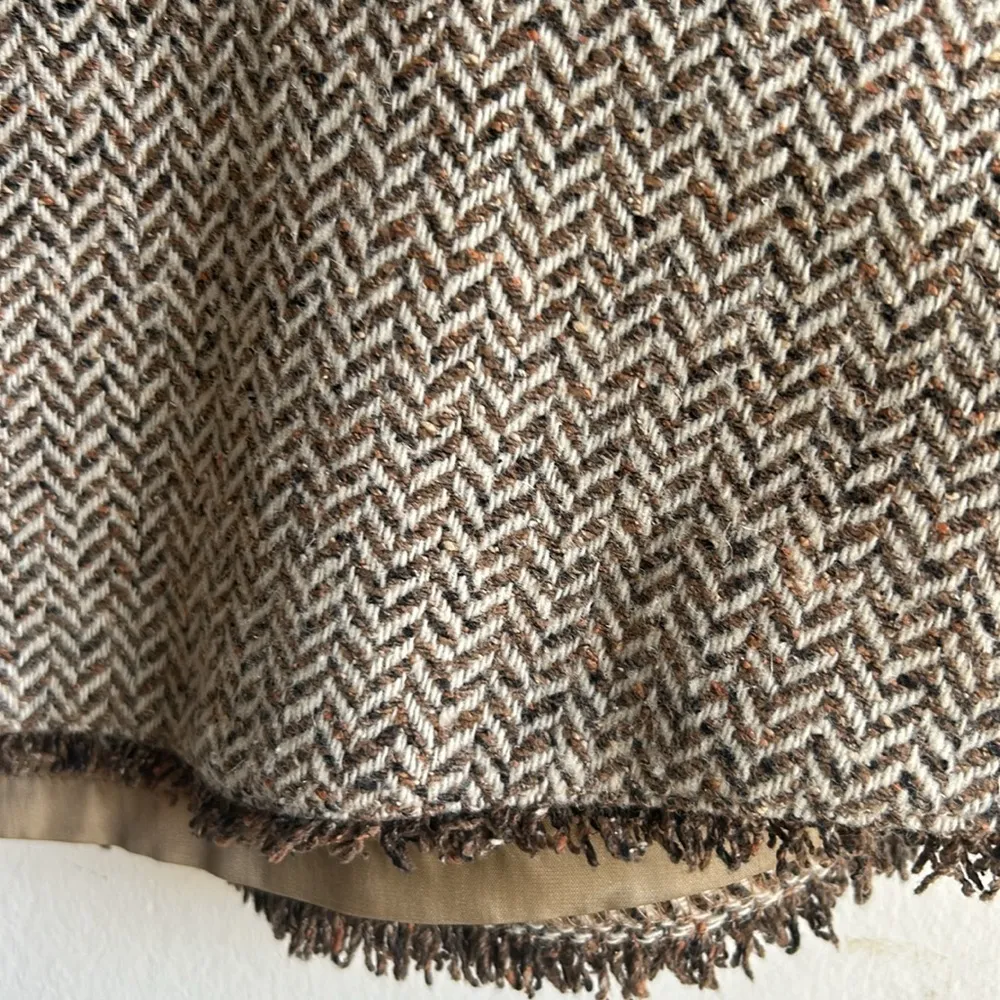 LOFT A-Line Herringbone Silk WoolTan Cream Skirt Size 4P - Image 9