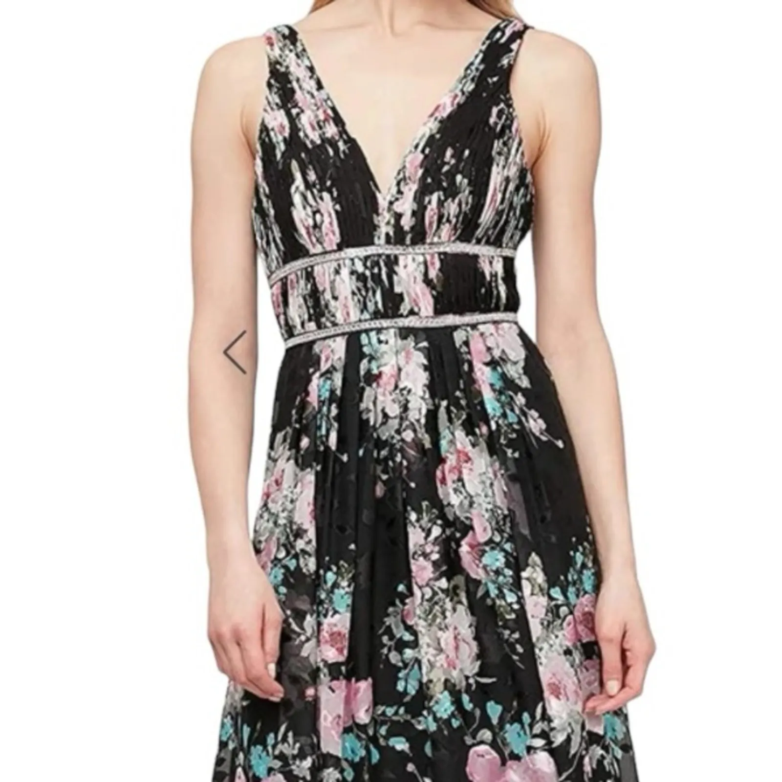 Alex Evenings NWT Black Floral Rhinestone Maxi Dress Size M Formal Wedding Gala - Image 3