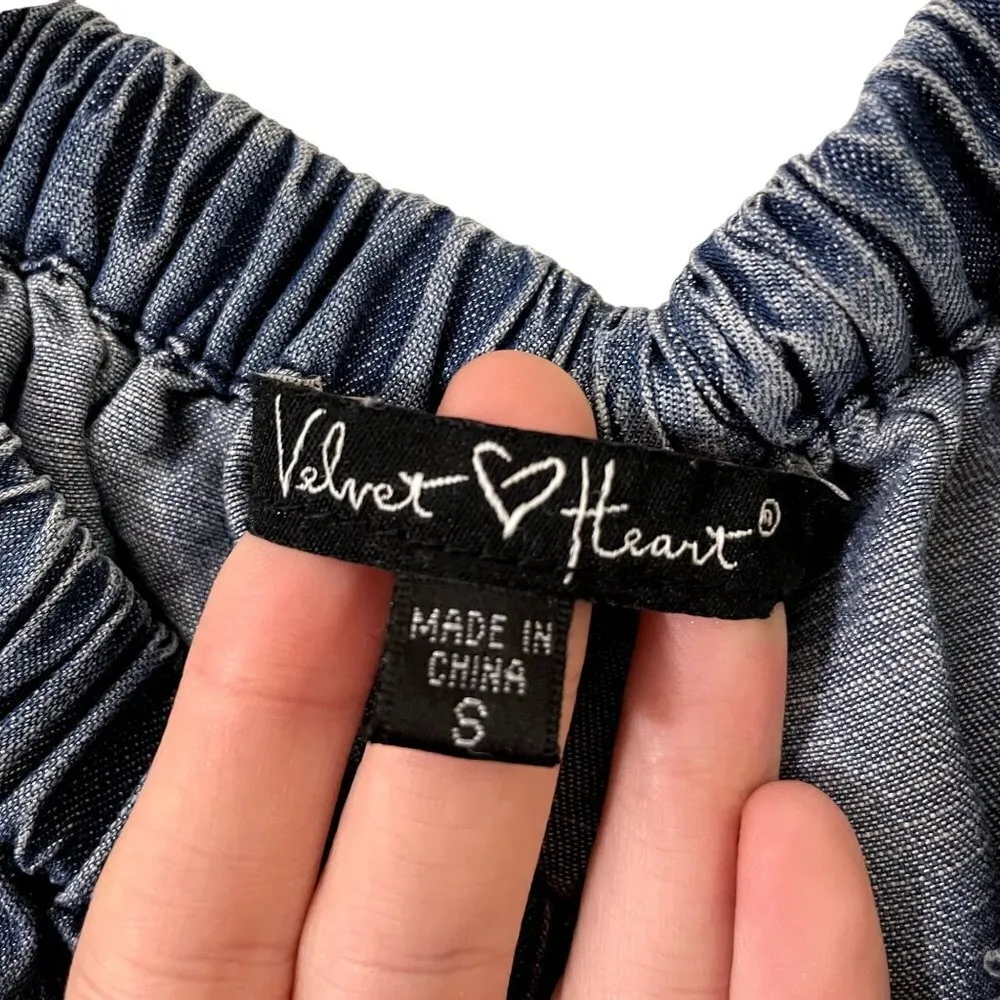 Velvet Heart blue denim off the shoulder summer top lightweight ruched breezy - Image 5