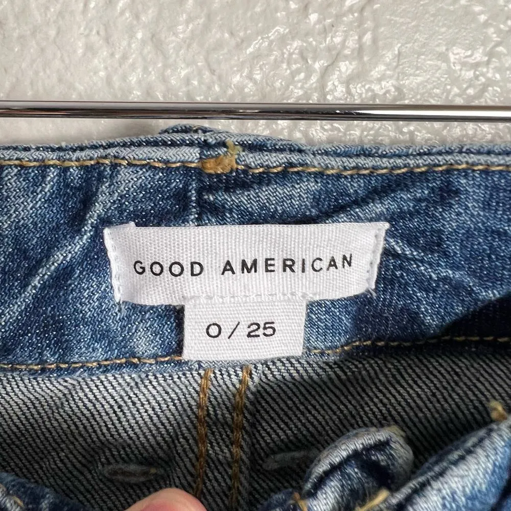Good American Good Classic High Rise Raw Hem Denim Blue Jeans Size 0/25 NWT - Image 7
