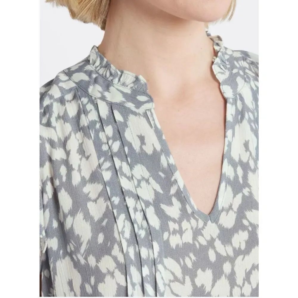 Fun2Fun Womens‎ Animal Print V-neck Ruffle Ari Rayon Blouse Top Gray Small - Image 4