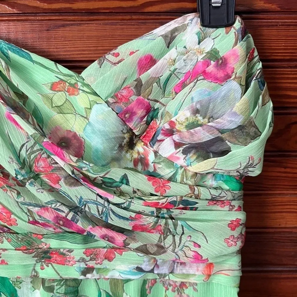 Jay Godfrey Lydia Green Floral Print Strapless Romper Shorts Size 6 Pleated - Image 10