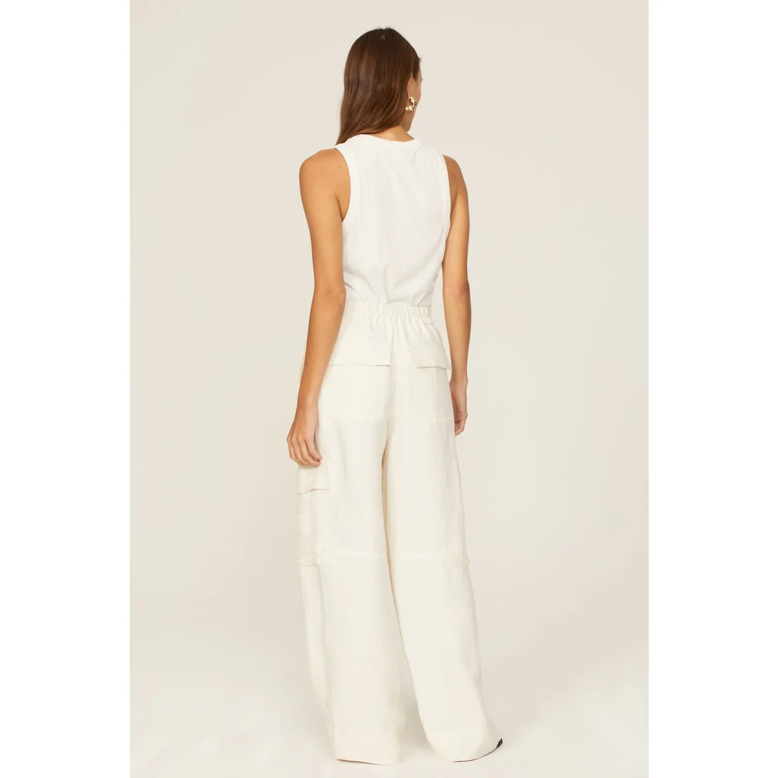 VINCE Women's White Linen Blend Wide Leg Loose Fit Cargo Pants Size 10 - Image 2