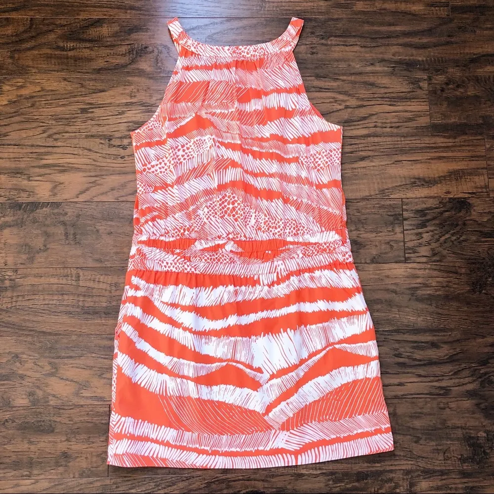 BCBGMaxAzria • orange white sundress drop waist halter neck tribal print summer - Image 11
