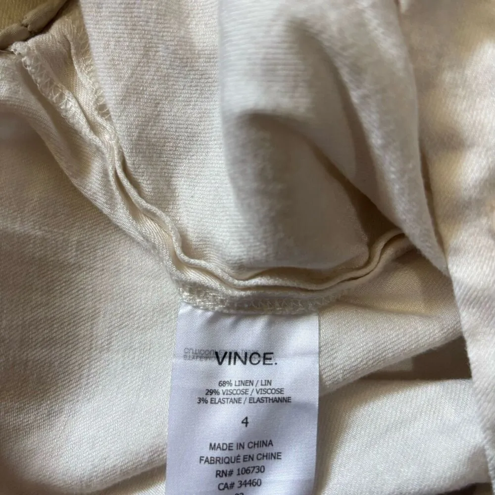 VINCE Wide Leg Cropped Jumpsuit Womens 4 Ivory Linen Blend Sleeveless Collared - Image 7