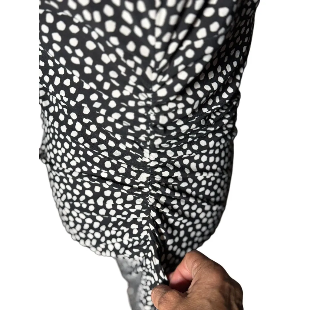 NEW Chaps Womens Sheath Midi Ruched Dress L Black White Polka Dot Stretch Should - Image 5