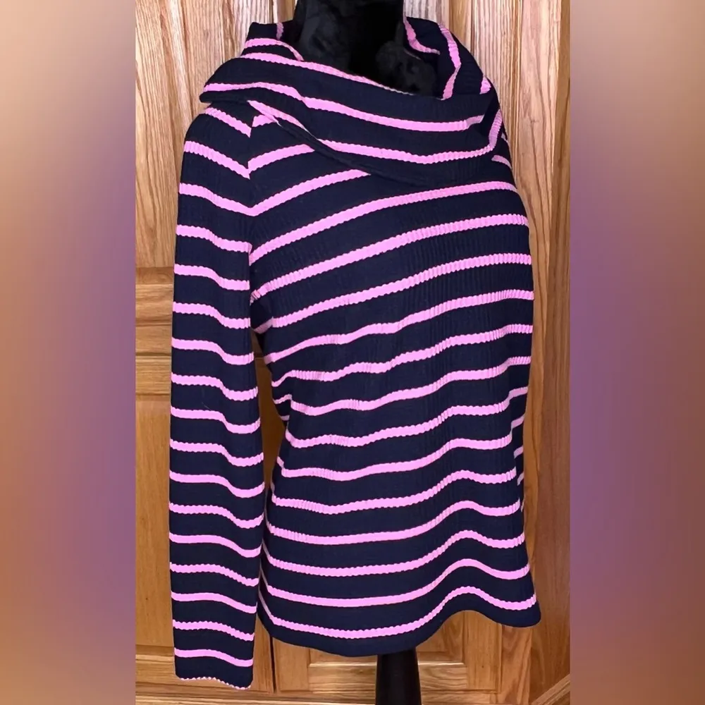 Talbots Raglan Waffle Knit Cowl Neck Long Sleeve Stripe Sweater Top Tee Sz Small - Image 5