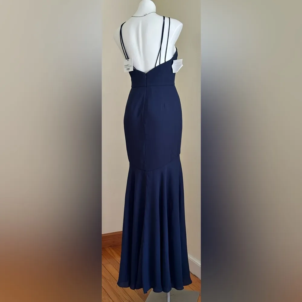 Fame & Partners NWT Navy Blue Mermaid Spaghetti Straps Cross In Front  SZ 6 - Image 9