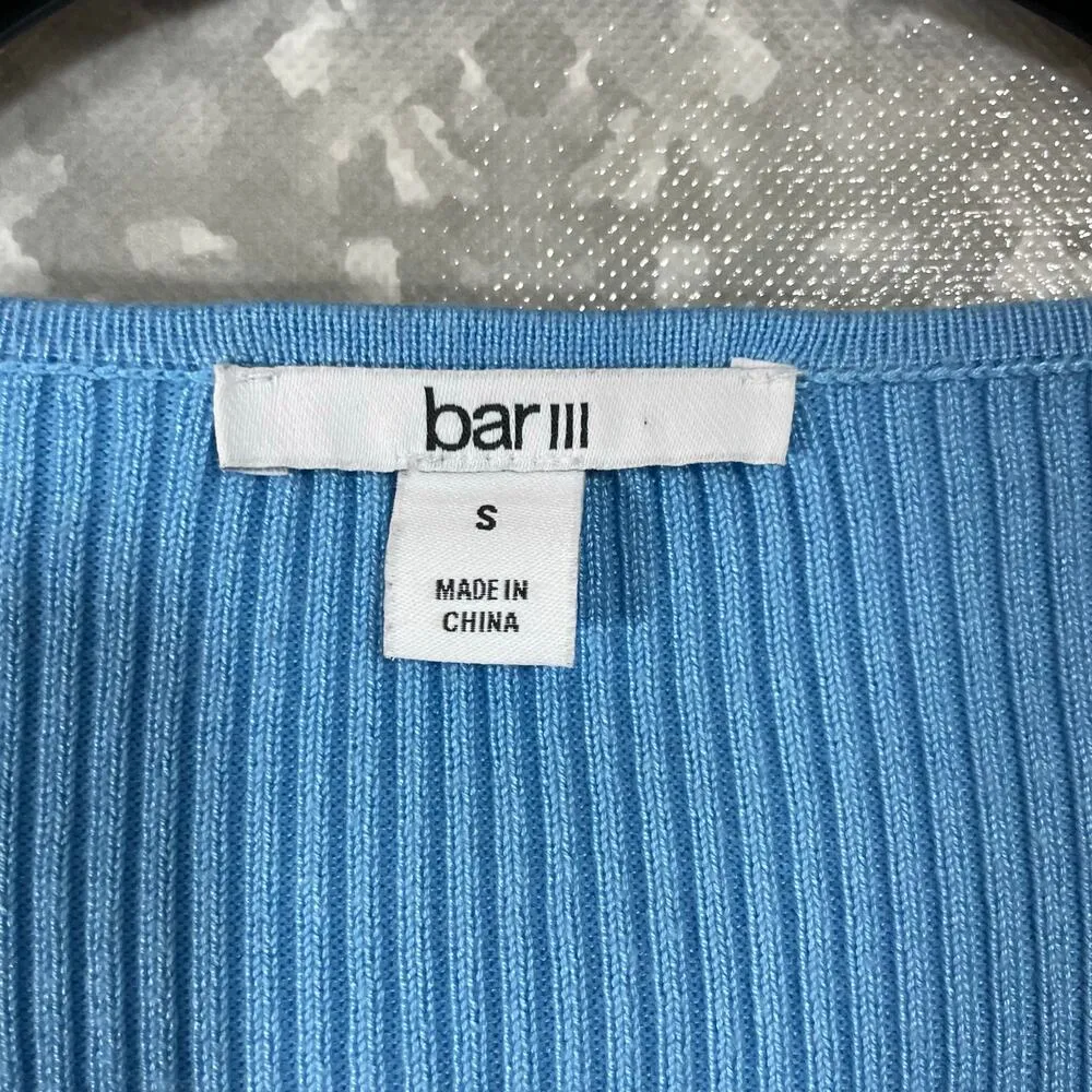 Bar III Women's Blue Ribbed Square Neck Bodycon Dress - Size Small - Long Sleeve - Image 5