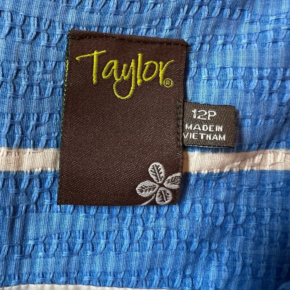 Just…Taylor Fit and Flare Sleeveless Blue and Cream Above The Knee Size 12P - Image 9